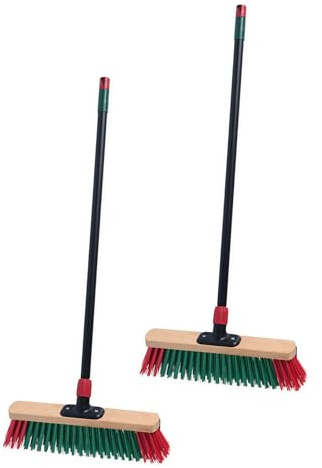 Escoba de calle con mango telescópico regulable sin niveles, juego de 2 unidades, escoba gruesa para exterior con mango de metal ajustable, escoba de metal, escoba de jardín, escoba para exteriores