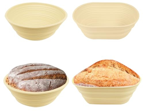 OBEST Set di cestini di lievitazione in silicone (2 pezzi), ovali e rotondi, pieghevoli in silicone, adatti per pane e pizza a lievito naturale