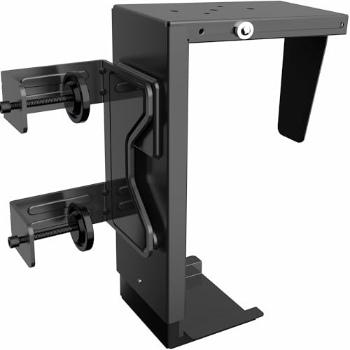 VIVO Adjustable Clamp-on Desk Leg Large PC Mount, Under Desk CPU Storage, Computer Case Holder with Tool-Free Installation, Black, Mount-PCLC1