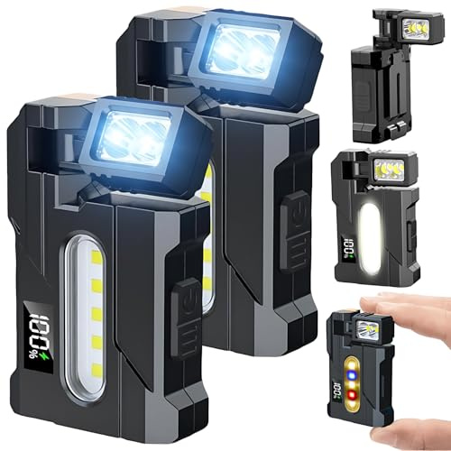 G5 EDC Flashlight 1200 Lumens – 2PCS Super Bright 7 Modes EDC Flashlight, Rechargeable Mini Light with Magnet, Portable Pocket Dual Light, 180° Rotatable Magnetic Torches for Outdoor Emergency(Black)