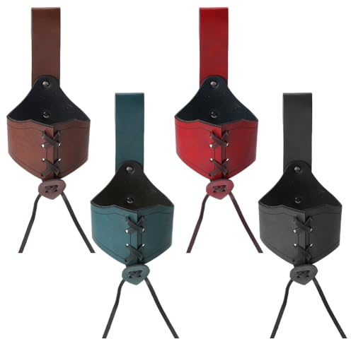 TNKBREEZE 4Pcs Medieval Viking Belt 4 Colors Adjustable PU Leather Horn Holster Drinking Horn Holder for Adult Men Cosplay LARP Stage Theater Costume