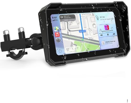 6,25-tums CarPlay-motorcykelnavigationsenhet och bärbar, trådlös android bil-motorcykelnavigationsenhet med navigering, Siri/Google Assistant, Bluetooth och vattentäthet enligt IP67