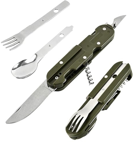Camping Cutlery, 5 in 1 Camping Cutlery Set for Outdoor Adventures, Compact Design for Picnics and Hiking.