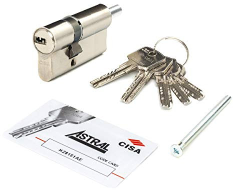 CISA 10A3121901200C5; Cilindro Europeo Astral; 35/45 mm; Ottone Nichelato; 5 Chiavi; Predisposto per Montaggio Pomolo