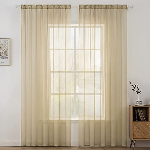 MIULEE Tende Trasparenti Con Passanti Morbidi Finestre per Salotto Eleganti Soggiorno per Camera da Letto e Tende Cameretta Bambini 2 Pannelli 140x225cm Cammello