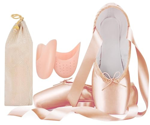 IJONDA Adult Ballet Pointe Dance Shoes Pink Satin Practice Slippers for Girls Women (Numeric_ 2_Point_5)
