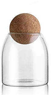 MOLFUJ 550ML/18Oz Glass Storage Container with Ball Cork, Cute Decorative Organizer Bottle Canister Jar with Air Tight Wood Lid for Food, Coffee, Candy, Bathroom Apothecary Cotton Swab Qtip Holder