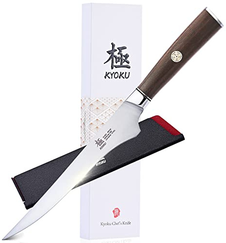 KYOKU 6.5 Inch Boning Knife - Daimyo Series - Butcher Knife with Ergonomic Rosewood Handle, and Mosaic Pin - Japanese Style 440C Stainless Steel Kitchen Knife with Sheath & Case