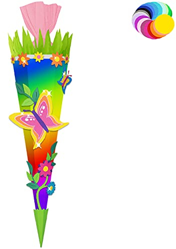 alles-meine.de GmbH Bastelset - Schultüte Farbe & Größe wählbar 70/85 / 100 cm - Schmetterling - Farbe frei wählbar - Bastelschultüte - Zuckertüte zum selber Basteln Bemale..