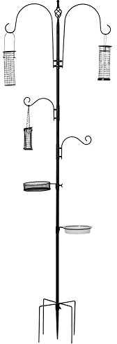 PawHut Vogel Futterstation Set aus Stahl Höhe 208 cm inkl. 4 Haken Vogeltränke Futterteller Vollständiges Futtersäulen Vogelfutterspender Station Schwarz