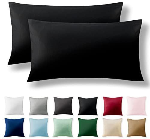 Alreya 2er-Set Renforcé Kissenbezug 40 x 80 cm - 100% Baumwolle mit Reißverschluss, Superweicher Kopfkissenbezug 40x80, Kissenhülle, Schwarz, nur Kissenbezug