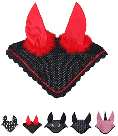 netproshop Fliegenhaube in Halloween Fasching Designs Teufelchen Fledermaus Katze Skelett Größe Pony Full, Groesse:Full, Farbe:Teufelchen