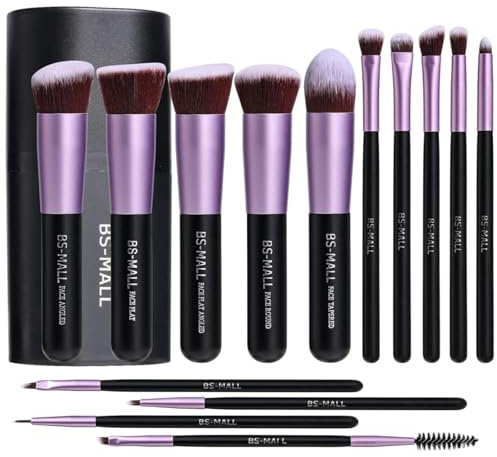 BS-MALL Makeup Brushes Premium Synthetic Foundation Powder Concealers Eye Shadows 14 Pcs Purple for Makeup Beginner or Professional with Travel Case
