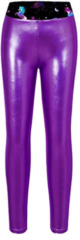 HULIJA Kinder Mädchen Leggings Metallic Lange Hose Sweatpants Unterhosen Mädchen Tanzhose Sport Leggings Unterhosen Dancewear Lila 98-104