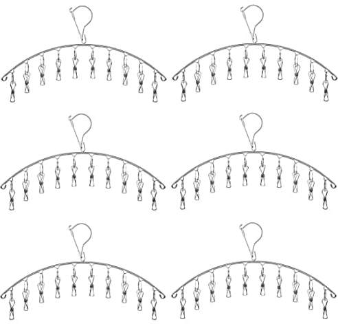 Skroad 6 Stück Wäscheständer aus Edelstahl, für Socken, Unterwäsche, Wäscheklammern mit 10 Wäscheklammern, winddicht