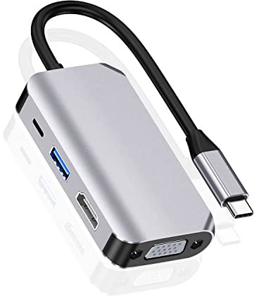 Hub Adaptateur USB C, 4 en 1 USB de Type C vers HDMI 4K, VGA, USB 3.0 et USB-C PD Station d'accueil multiport Compatible avec MacBook Series, Chromebook, Zenbook, etc. appareils de Type C