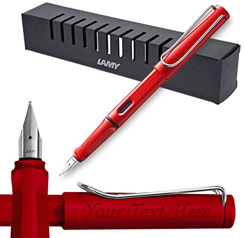 Lamy Engraved Fountain Pen Safari red Great gift for School or Home office (Medium nib)