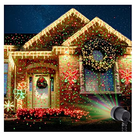 Proiettore Natalizio Stella, Luci da Giardino, Rosso Verde Blu Esterno Tre Colori Luce di Proiezione Lucciola in Movimento con Telecomando per Matrimoni Festa di Natale