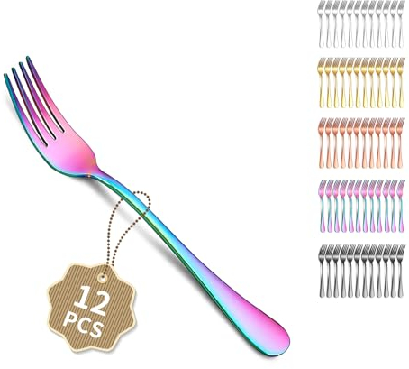 Berglander Regenbogen Tafelgabeln von 12 Stück 18cm, Gabeln für das Abendessen, Edelstahl Modernes Speisegabel-Set, Gabeln und Löffel Besteck, ideal für Zuhause, Restaurant, spülmaschinenfest