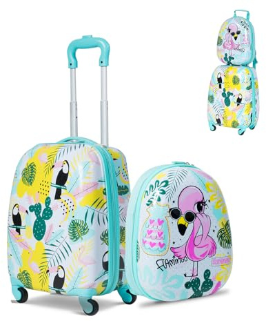 SOARS Valise Enfant, 16 Valise Cabine Enfant + 12 Sac à Dos, Transportable dans l’Avion, Poignée et Sangles Réglables, Matériau Sûr et Durable, Léger de 2,5 KG, Valise Enfant Fille 3-10 Ans