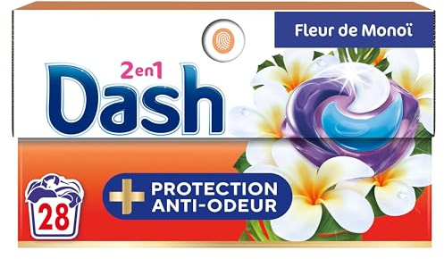 Dash 2in1 PODS, Lessive En Capsule, 28 Lavages, Fleurs de Monoï, FRAÎCHEUR INTENSE, Fabriquée En France