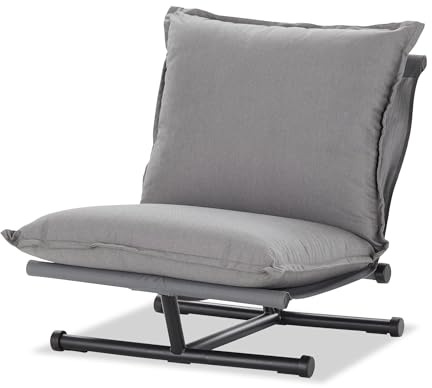 KHG Gartensessel aus schwarzem Stahl und bequemen Bezug, wetterfest, Loungesessel für Garten, Balkon & Terrasse, 120kg belastbar - Grau