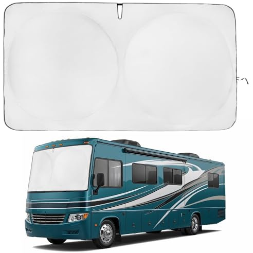 Parasol para Parabrisas Patentado Kinder Fluff para RV Clase A | Parasol Reflectante Protección Solar 99% UVR | Cubierta Plegable | Accesorios Auto para Autocaravana, Camión, Bus | 249x117 cm