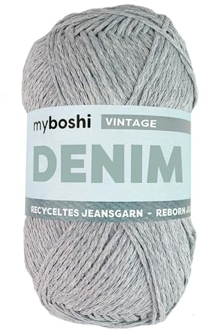 myboshi Denim, veganes Jeansgarn, recycelte Baumwolle zum Häkeln und Stricken, 50% recyceltes Denim, 50% Baumwolle (Bio), 50g, Ll 135m Hellblau (Vintage) 1 Knäuel