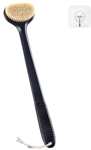 Back Scrubber for Shower with 17 Long Handle, Non-Slip Grip Dry Brushing Body Brush, Natural Boar Bristles Shower Brush for Lymphatic Drainage, for Men & Women Use – Boar Bristles