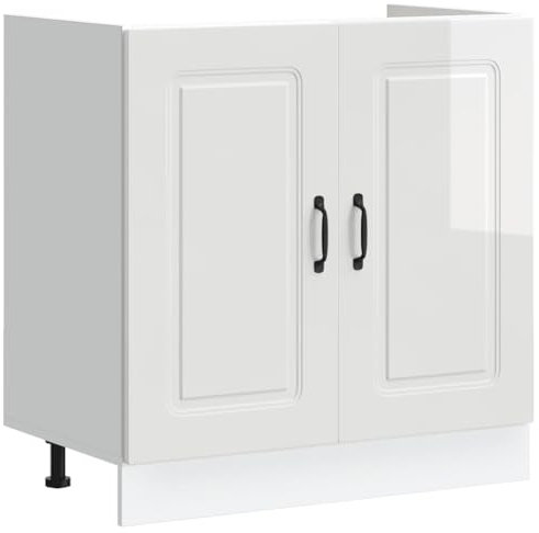 vidaXL Spülenunterschrank Kalmar Hochglanz-Weiß 80x46x81,5 cm, Küchenunterschrank, Unterschrank für Küche, Küchenzeile, Küchenschrank, Schrank Küche