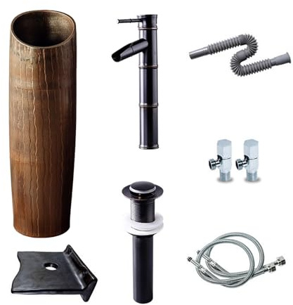 Lavandino Monoblocco Con Piedistallo, Lavabo Da Appoggio Per Interni Ed Esterni E Lavabo Da Bagno Con Scarico Combinato, Uso Duraturo(Set 2)