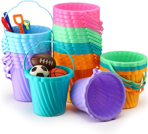 Jerify 30 Pieces Mini Plastic Beach Pail 6.3 Inch Plastic Small Bucket Small Sand Pail Building Beach and Sandbox Toys for Summer Practical Gift Party Favor and Prize (Pastel Style)