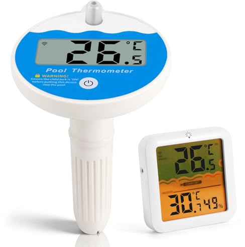 Termómetro e higrómetro de piscina inalámbrico, pantalla digital de doble pantalla, termómetro de agua IP68, resistente al agua, con pantalla LCD, perfecto para piscina, baño de hielo y jacuzzi