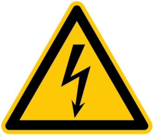 LEMAX® Aufkleber Warnschild, Warnung vor elektrischer Spannung W012 (Blitzpfeil) DIN EN ISO 7010 Folie selbstkl. gelb/schwarz, 100mm