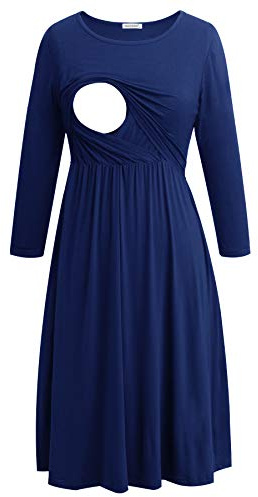 Smallshow Abiti per Allattamento Abito per Allattamento al Seno Manica 3/4 per Donna Navy L