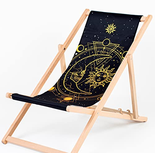 Merino Wool Moderne Liegestuhl Sonnenliege Klappbar Gartenliege Rückenlehne verstellbar leicht klappbar Garten Balkon Strand Outdoor Holzklappstühle Naturholz Lounger (1, Sun and Moon)