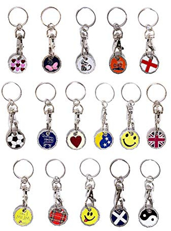 Mixed of 50 - Trolley Key Ring Tokens Key Chain Shops £1 Coin Shape Shopping Trolley Shopping Basket Cart Release One Pound Coin Replacement Shop Locker Gym Trolley 50 Random Designs Sent