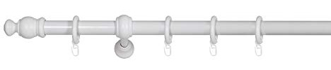 ondeco Gardinenstange Holz 28mm 1-lauf Komplettgarnitur Vorhangstange Weiss 120 cm