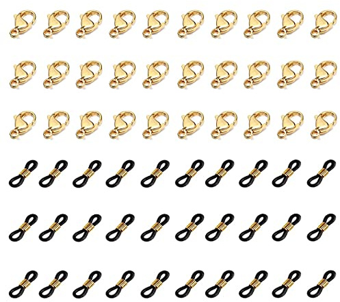 30 pcs Regolabile Supporto per Catena estremità per Occhiali, Antiscivolo Attacchi per Catenina per Occhiali，30pcs Chiusure Lobster Claw in Acciaio Inox 304 per Gioielli Collane e Braccialetti