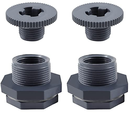 Rierdge 4 raccordi per paratia in PVC da 2,5 cm, connettore per serbatoio dell'acqua con tappi per barili di pioggia, acquari, grigio scuro