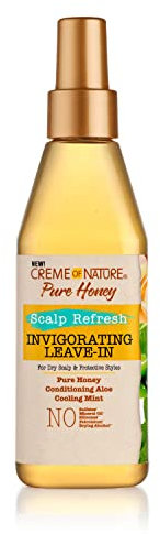 Creme of Nature, Pure Honey Scalp Refresh, Soin Nourrissant Sans Rinçage pour Cuir Chevelu et Coiffures Protectrices, Soin pour Cheveux Bouclés Frisés Crépus, Hydrate Rafraîchit Apaise, Flacon 235ml