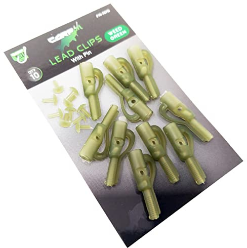 Carp On - Lot de 10 clips de sécurité pour pêche au plomb avec barre en T – Pour créer vos propres bas de ligne – Disponible en marron et vert (10 x vert) [15–767 G]