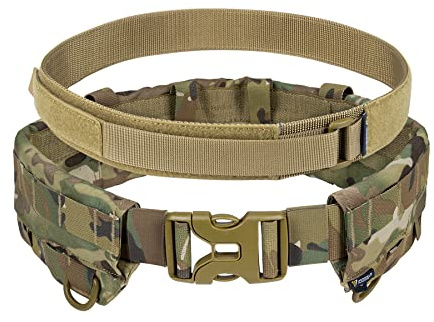 IDOGEAR Cintura Tattica Molle Cintura Militare Cintura modulare per rigatori Cintura da Combattimento Regolabile con Cintura Interna e Set di Cinture Esterne (Small, Multi-Camo)