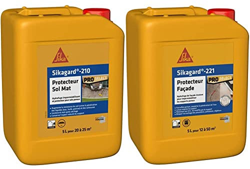SIKA Sikagard 210 Protecteur Sol Mat, Hydrofuge, Imperméabilisant effet mat pour sols (Pavés, dalles, pierres), 5L, Incolore & Sikagard 221 Protecteur Façade, Hydrofuge imperméabilisant façade