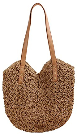 YdseozOA Borsa Tote in Paglia Borsa a Tracolla da Spiaggia da Donna Borsa Tote Tessuta a Mano Summer Beach Vacation (Marrone)
