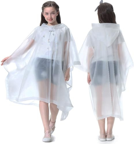 Yixker 2 Pack Kids Rain Poncho,EVA Reusable Waterproof Raincoat with Hood for Boys & Girls,Lightweight Rainwear Rain Cape for School Outdoor Hiking Cycling Camping Travel (Standard, White)