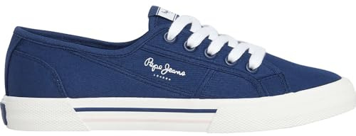 Pepe Jeans London Brady Basic W Zapatillas de Mujer de Ajuste Regular de Cuero, Lavado Azul