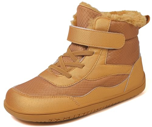 Kids Barefoot Winter Boots Wide Toe Boys Girls Walking Boots Anti-Slip Warm Faux Fur Lined Snow Boots,Brown,11.5UK Child
