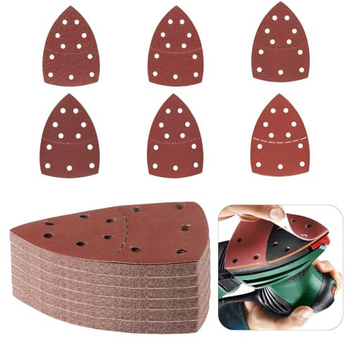 60 Hojas Lijas para Lijadora, Lija Madera Mouse, Lija Papel de Lija Triangular, Almohadillas de Lijado Triangulares 11 Agujeros para Multilijadoras de Ratón, 40/60/80/120/180/240 Granos