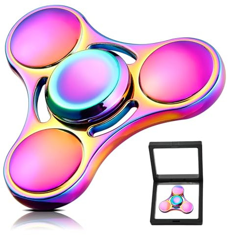 SCIONE Spinner de Metal – Trompo de Mano de Alta Velocidad para Adultos y Niños – Juguete Sensorial Anti-Estrés con Rodamientos Extraíbles – Ideal para Oficina, Aula y Fiestas (Arcoíris)